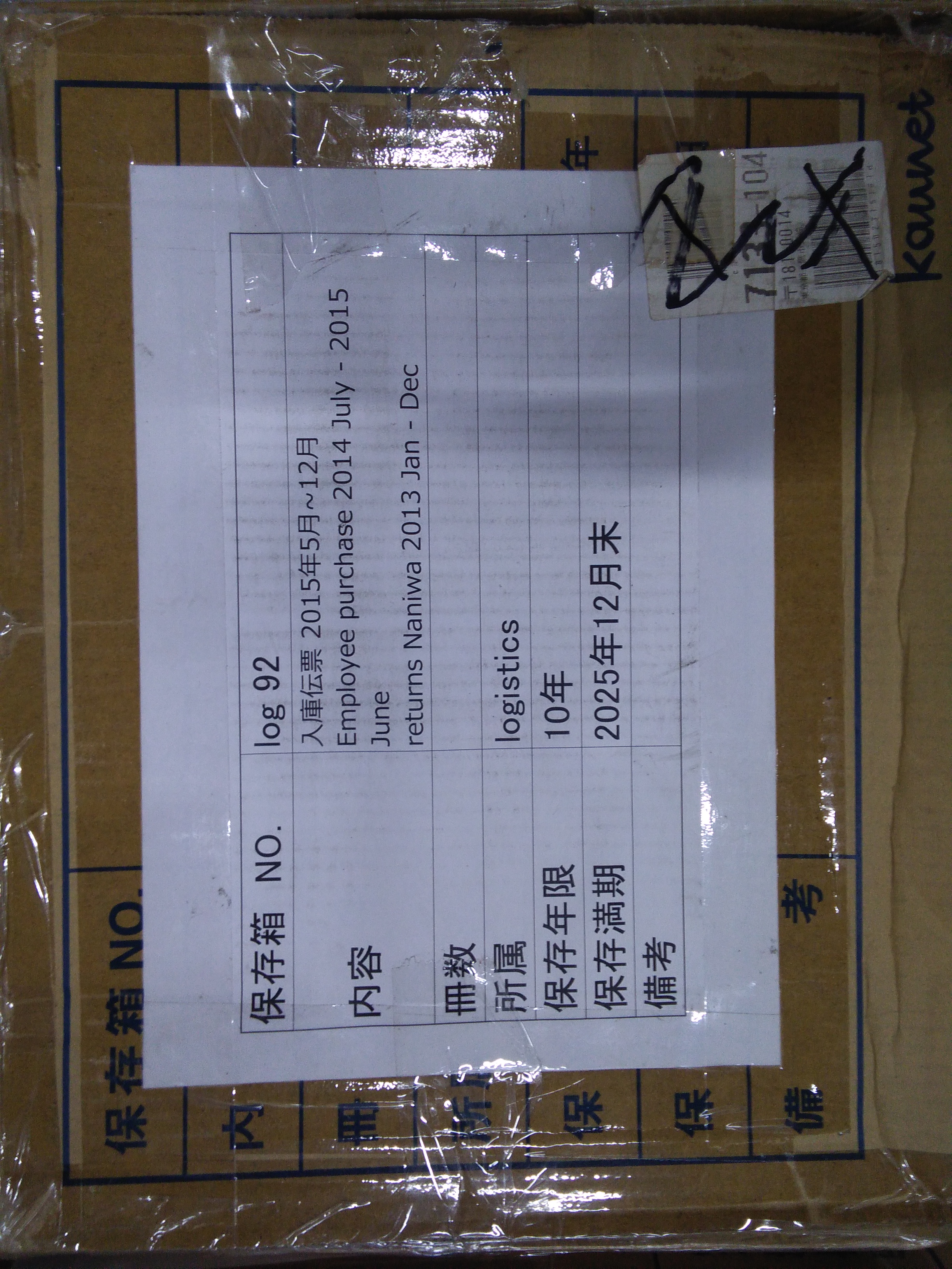 入庫伝票　2015年5月～12月　Employee purchase 2014 July -2015 June returns Naniwa 2013 Jan-Dec