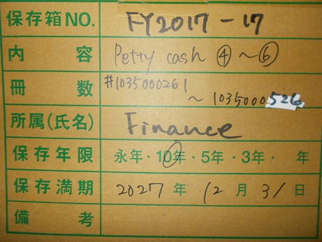 Petty cash(4)～(6)#1035000261～1035000526