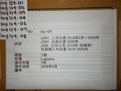 JO01入庫伝票 2018年5月～2020年 / JO01出庫伝票2020年 /J 028出庫伝票2019年（社販宛) / 社員購入申請書2019/2020年