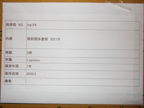 棚卸関係書類　2021年