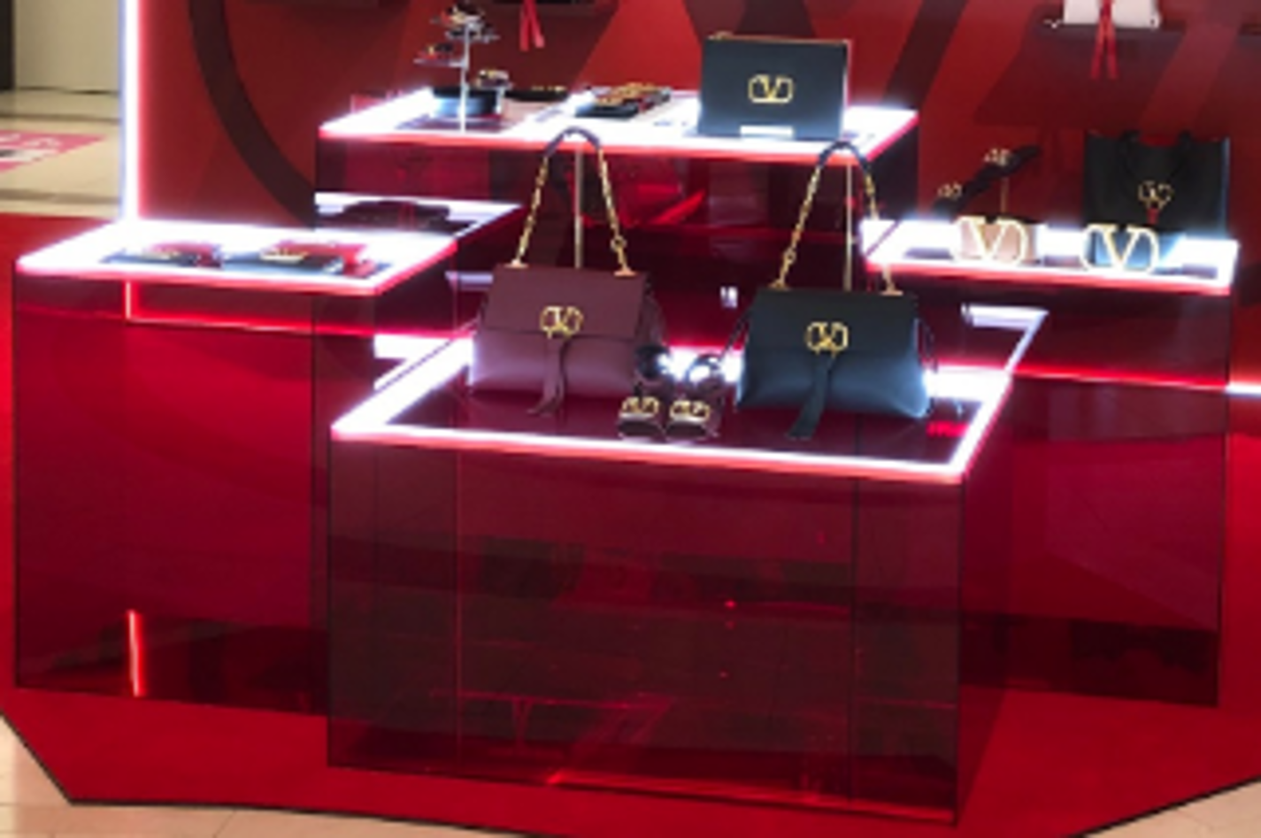 LED x Red Clear Acylic Blcok / 赤アクリル台上ミラー4つセット