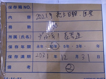 2021年　売上日報・原票／表参道