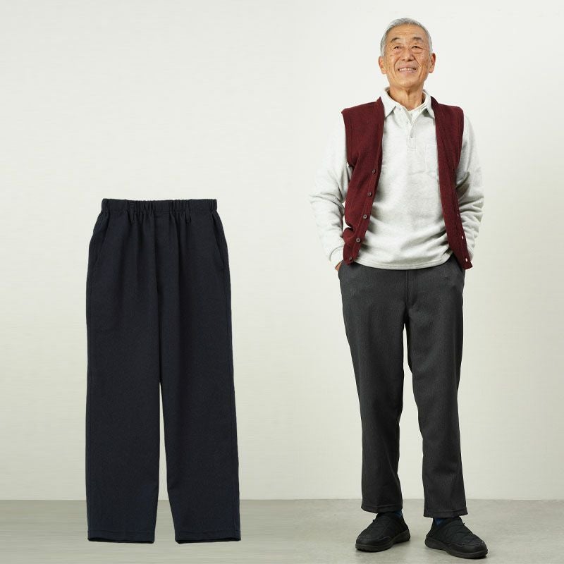 日本製 春秋用 ウール調 総ゴム スラックスパンツ 股下65cm