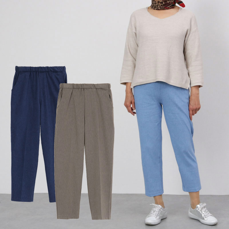 乾燥機対応 涼感 やわらかストレッチデニムパンツ 股下58cm