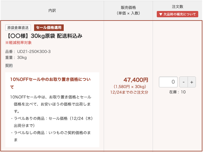 商品ページでの表示例：対象は赤い枠で囲まれ、「セール価格適用」のラベルが付いています
