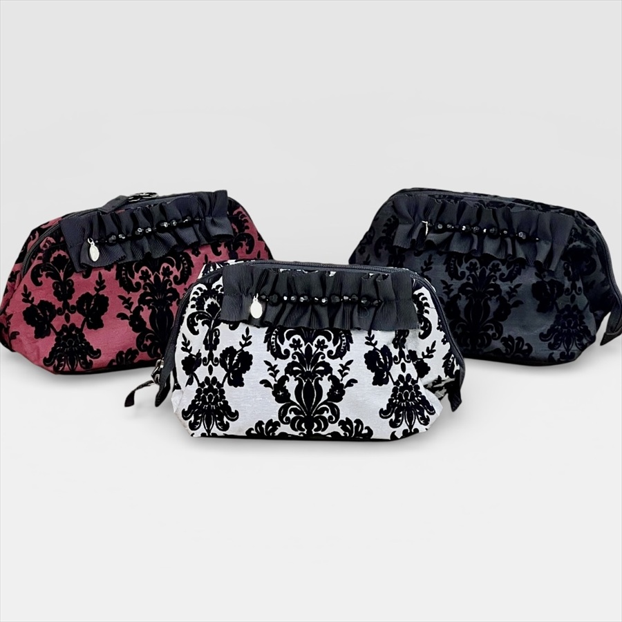 日本製 アラベスクプレミアム フロッキープリント ワイヤーポーチ