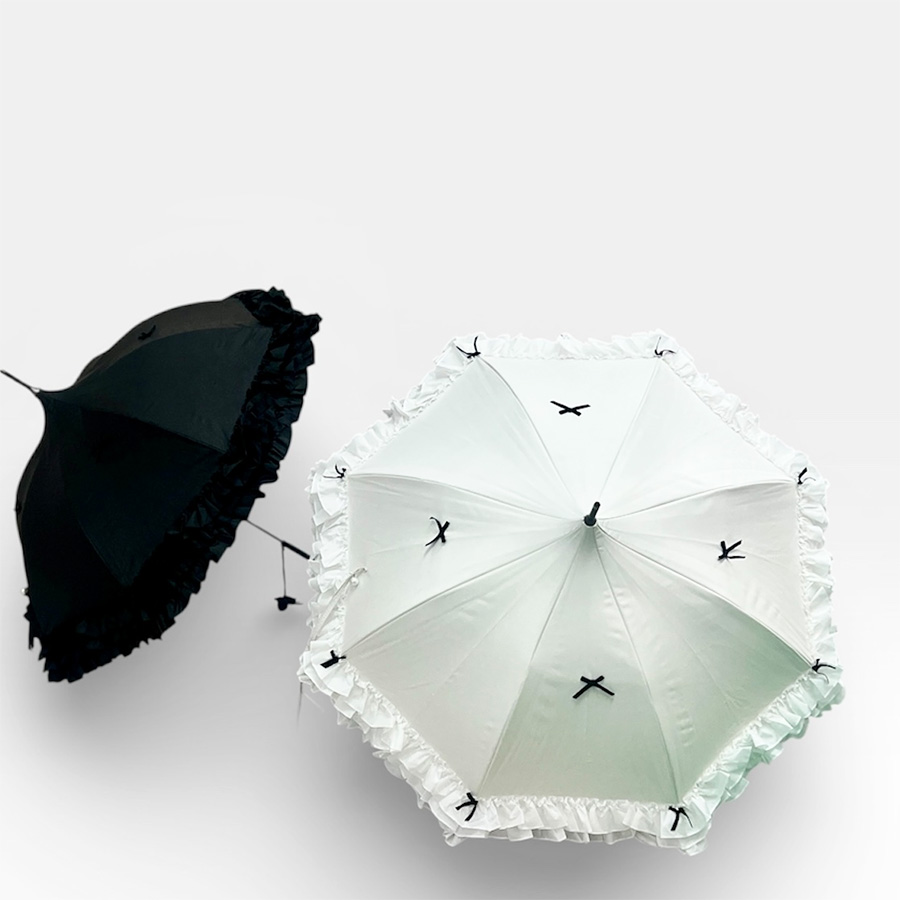 一級遮光 フリルリボン パゴダ傘 晴雨兼用