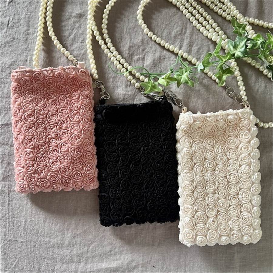 ミニローズスマホポシェット パールストラップ