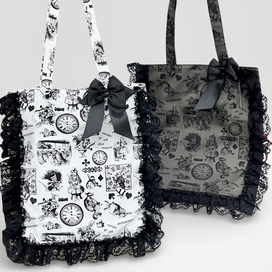 日本製 不思議の国のアリス マルチプリント レーストートバッグ A4対応