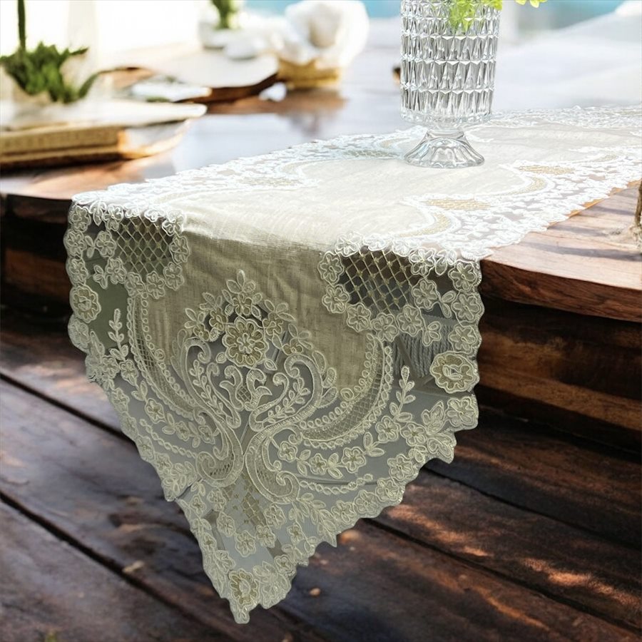リネンライク レース テーブルランナー 42×154cm