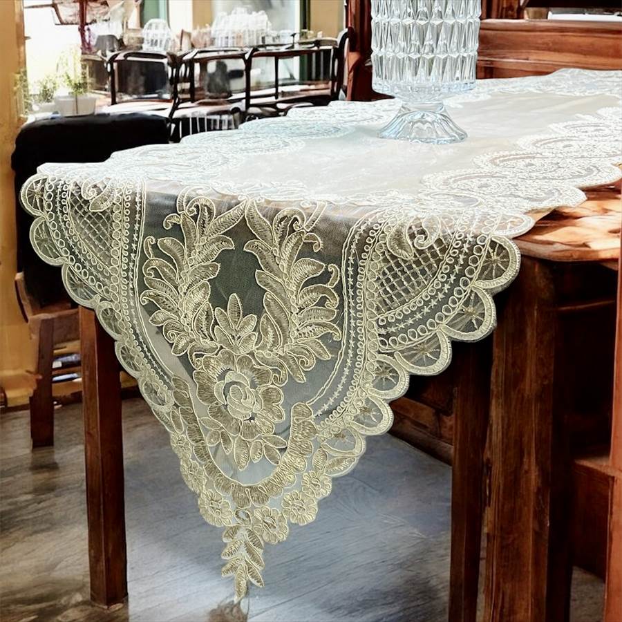 クラシックリュクス ベロア×レース テーブルランナー43×154cm