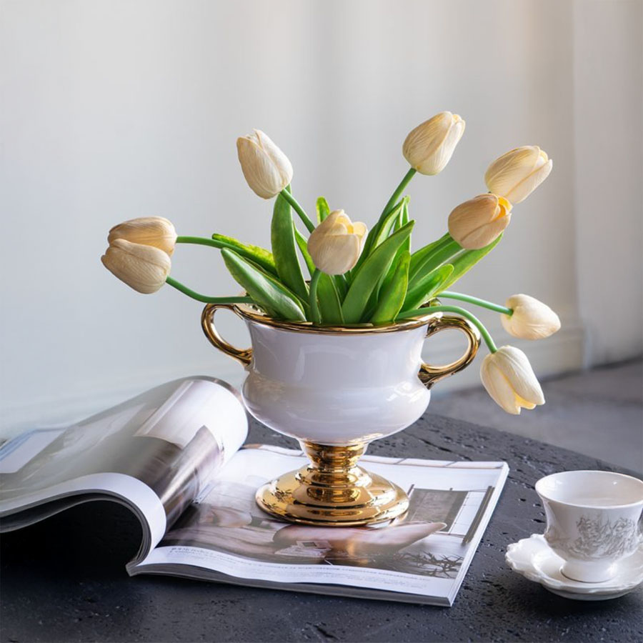 取っ手付き花瓶 ホワイトゴールド