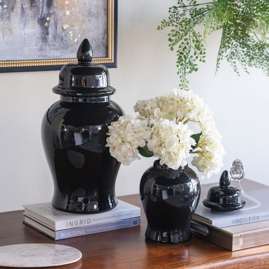 2サイズ展開 ブラックセラミック ジャー 蓋付き