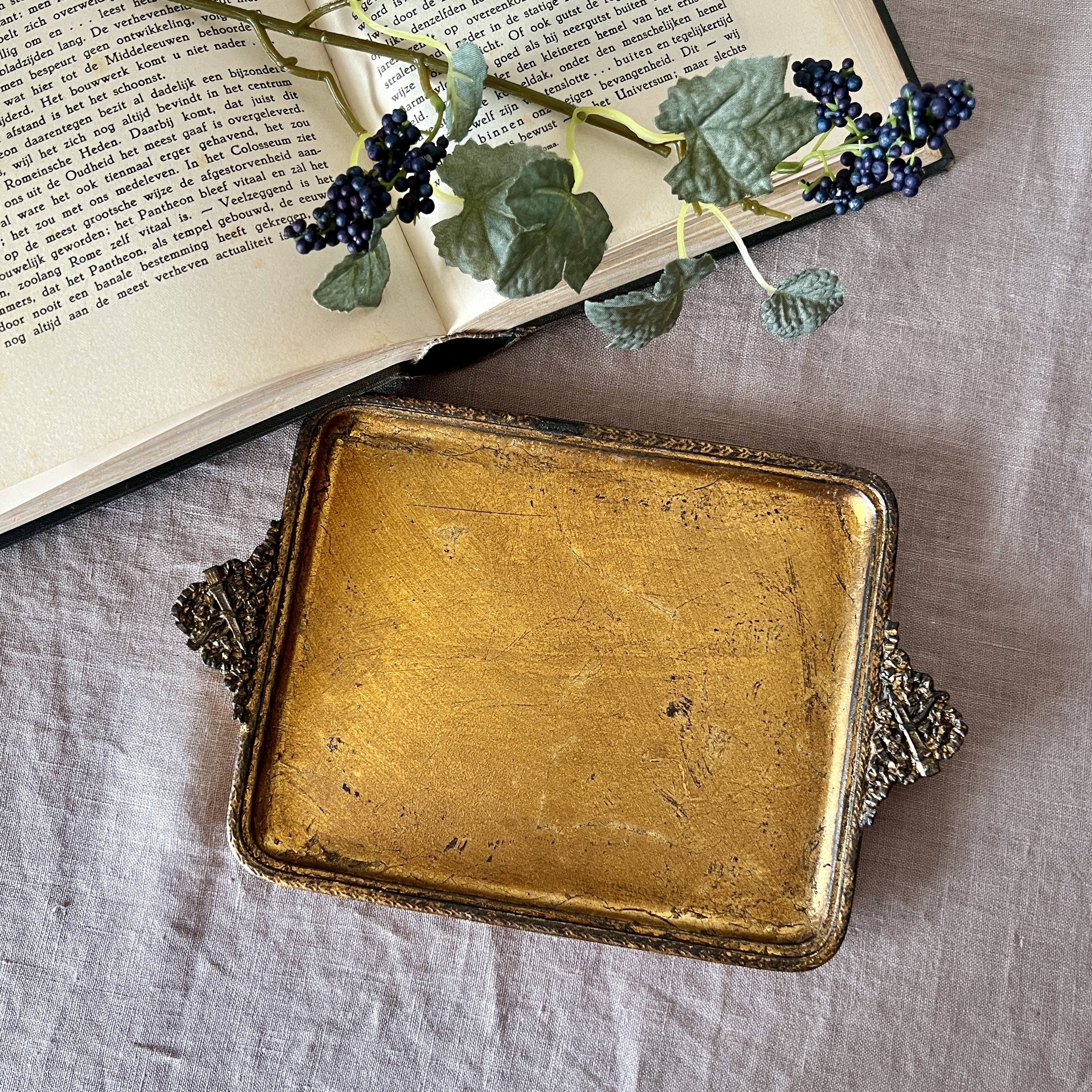 クラシック・小物入れ・トレー・レクト・取手付き トレイ