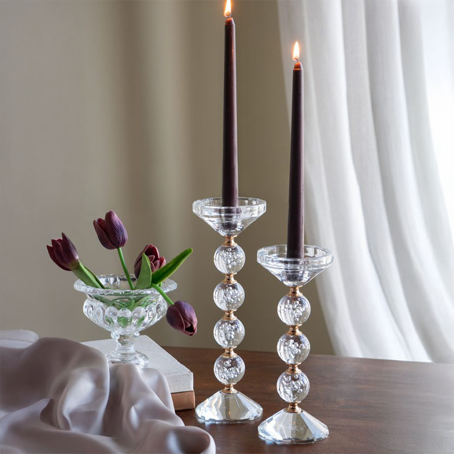 2サイズ展開 ガラス×ゴールド キャンドルホルダー