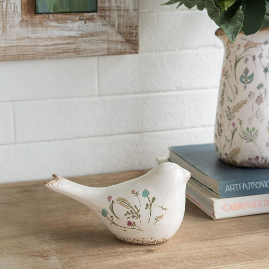 フラワーモチーフ バードオブジェ 高さ12.5cm