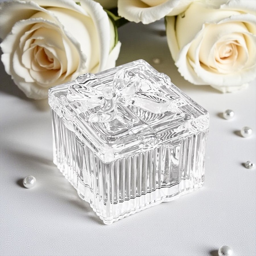 ガラス 小物入れ リボン フタ付き 高さ7cm