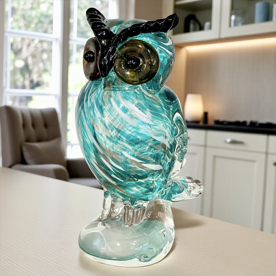 ガラス フクロウ オブジェ