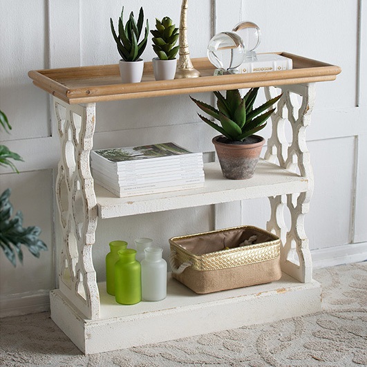 ナチュラルウッドトップ本棚・3段・アンティークホワイト