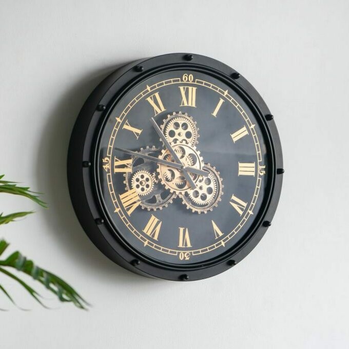 モダン・掛時計・歯車・ブラック