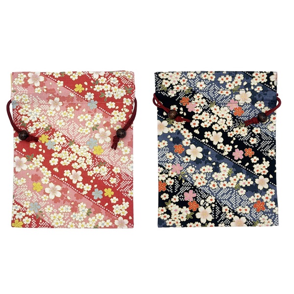【日本製】かのこ桜　木玉付中巾着