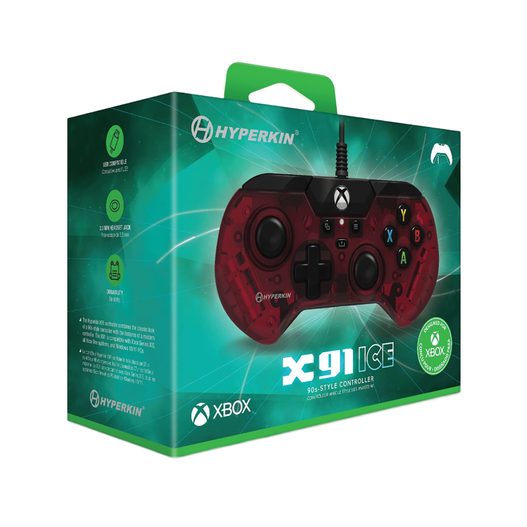 Hyperkin X91 ICE Xbox Series X|S/ Xbox 1/PC専用有線コントローラ Ruby Red