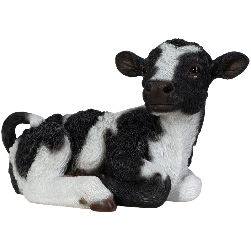 右向きに横たわる 黒白牛