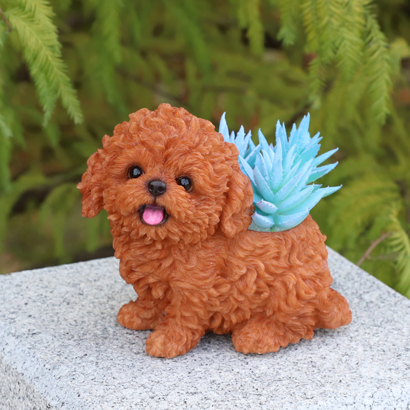 お座り トイプードル　レッド プランター