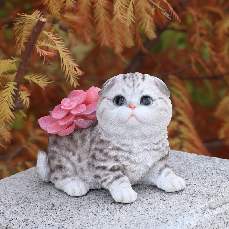 お座りスコティッシュ フォールド　グレー プランター