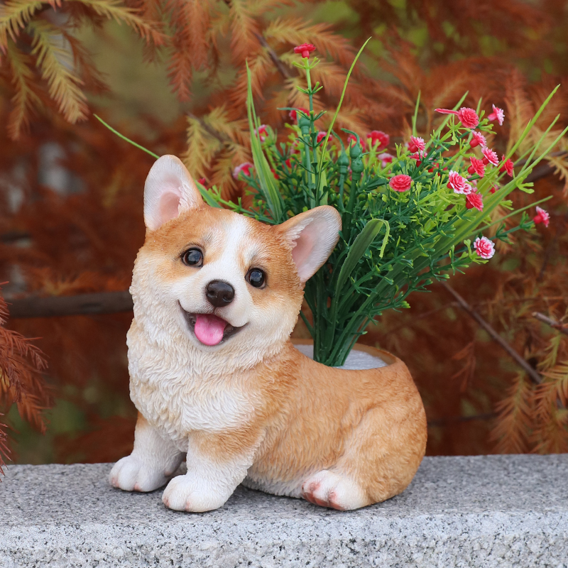 お座り コーギー　レッド プランター