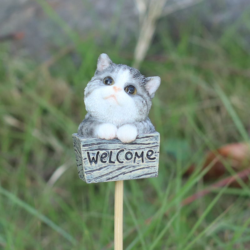 ウェルカムサバトラ白猫ガーデンピック