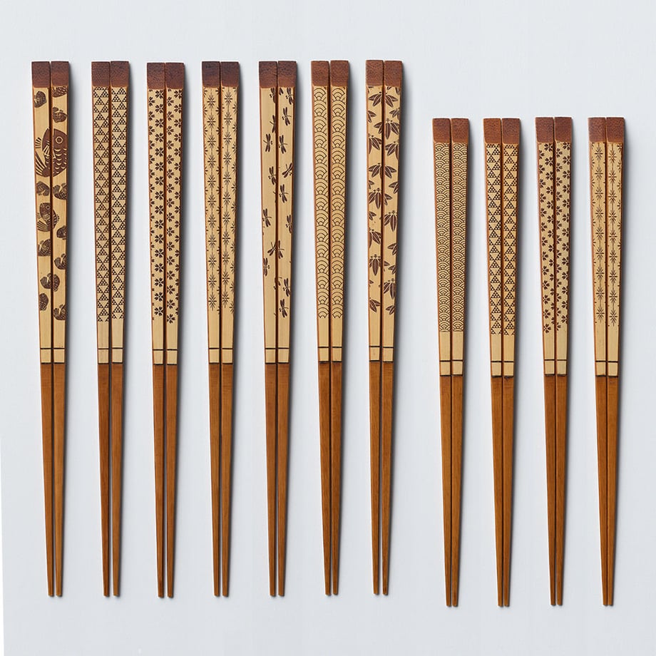 うるし白竹彫刻箸23cm/21cm