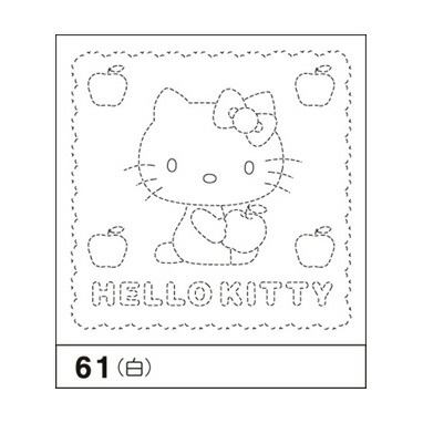 61 (白) 「図案プリント済　花ふきん　布パック」　サンリオ　ハローキティとりんご　(白)