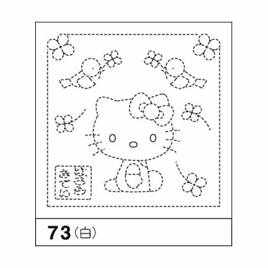 73 (白) 「図案プリント済　花ふきん　布パック」　サンリオ　ハローキティ　小鳥　(白)
