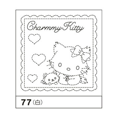 77 (白) 「図案プリント済　花ふきん　布パック」　サンリオ　チャーミーキティ　ハート　(白)