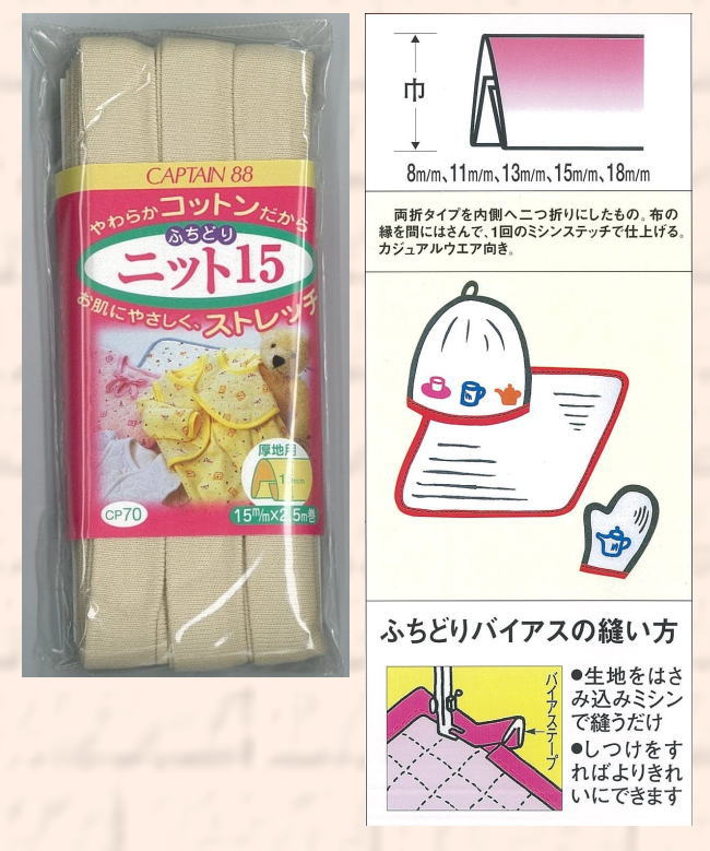 CP70 キャプテン ふちどりニット15　15mm×2.5m