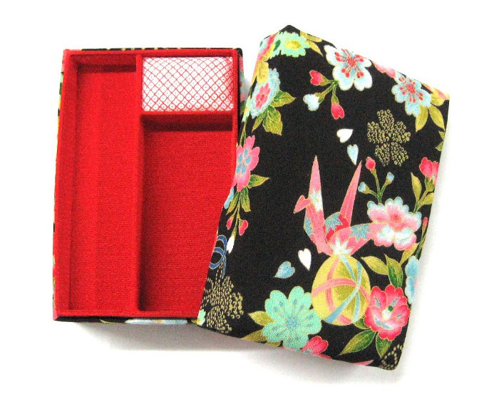 [京都 みすや忠兵衛 公式] 掛子付裁縫箱(小) 鶴とまり(黒)