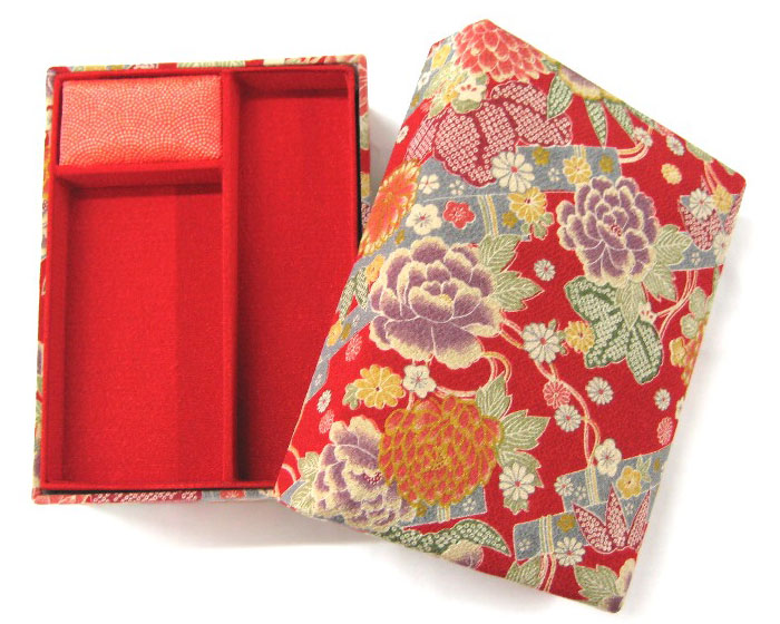 [京都 みすや忠兵衛 公式] 掛子付裁縫箱(大)ハードタイプ 花いかだ赤