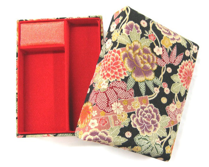 [京都 みすや忠兵衛 公式] 掛子付裁縫箱(大)ハードタイプ 花いかだ黒