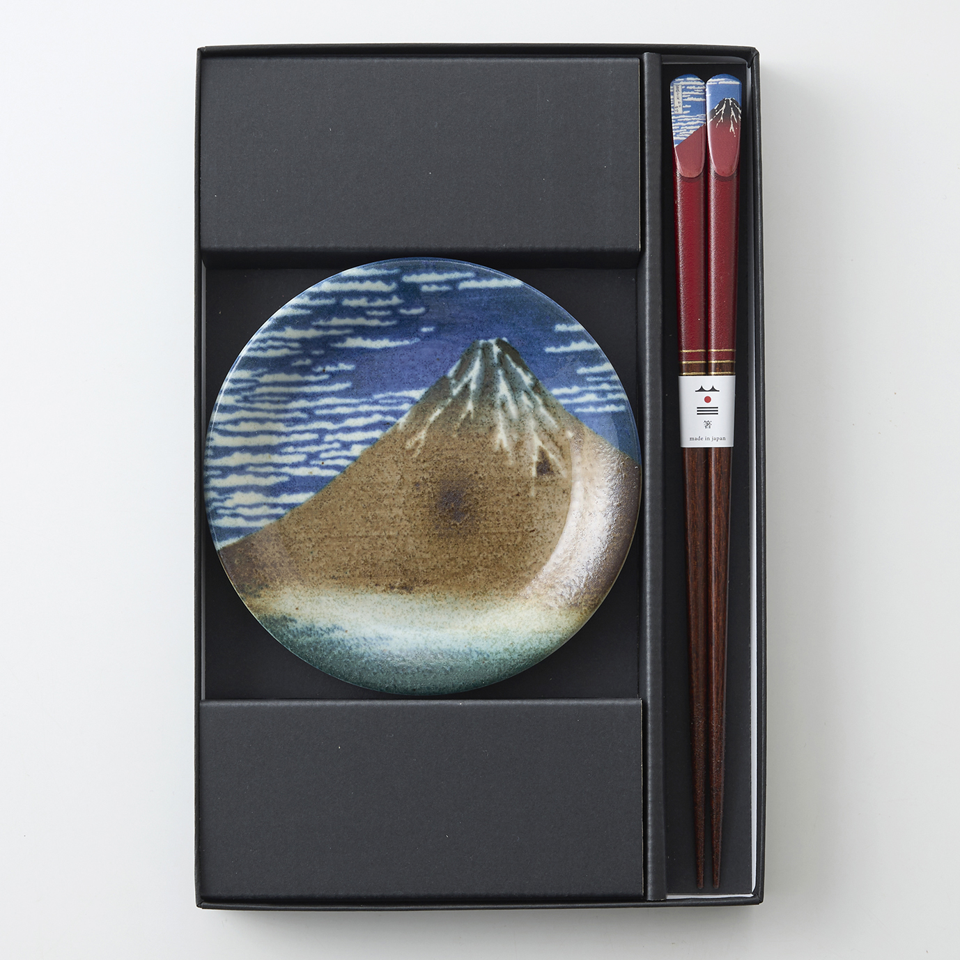 浮世絵器行　北斎赤富士小皿箸揃