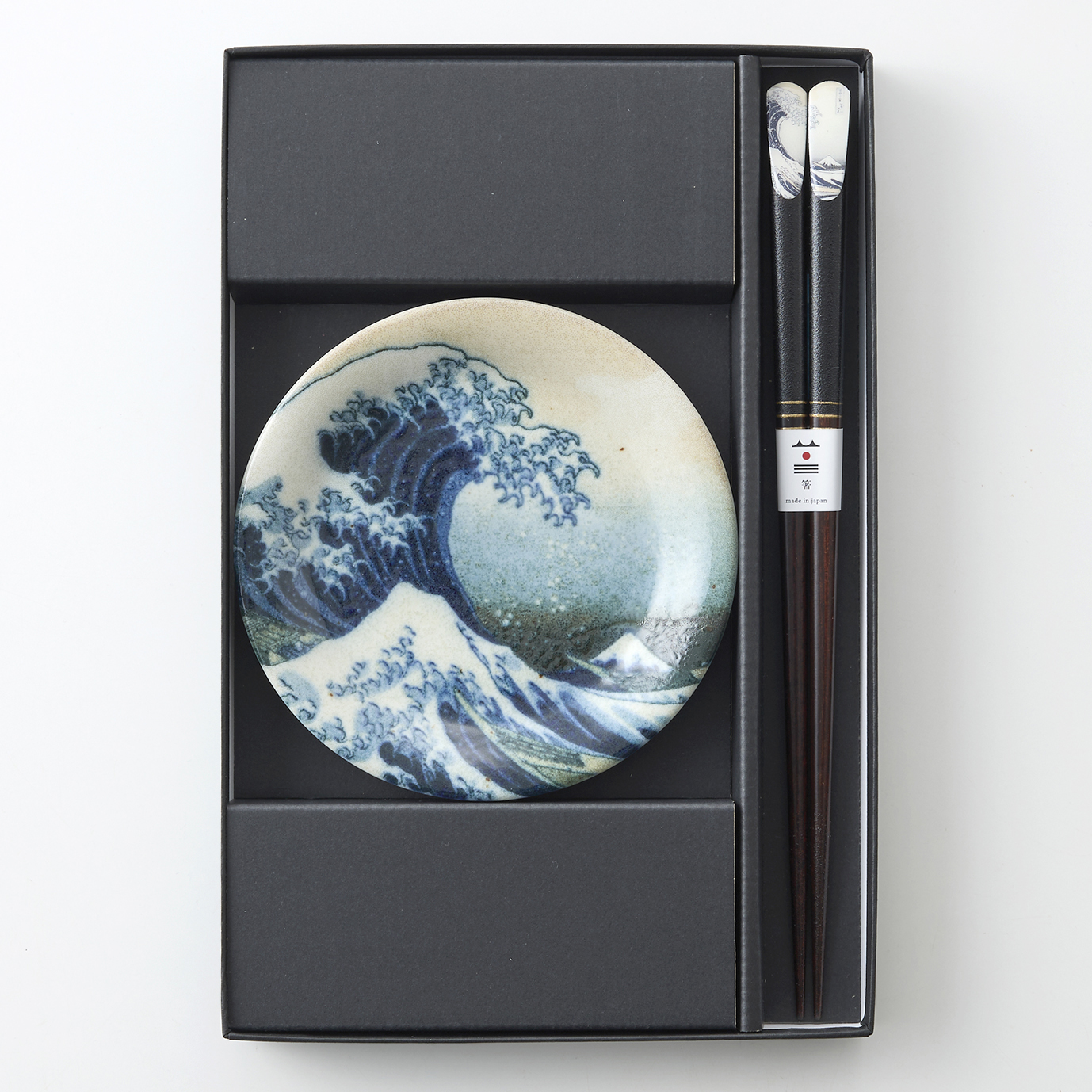 浮世絵器行　北斎波と富士小皿箸揃