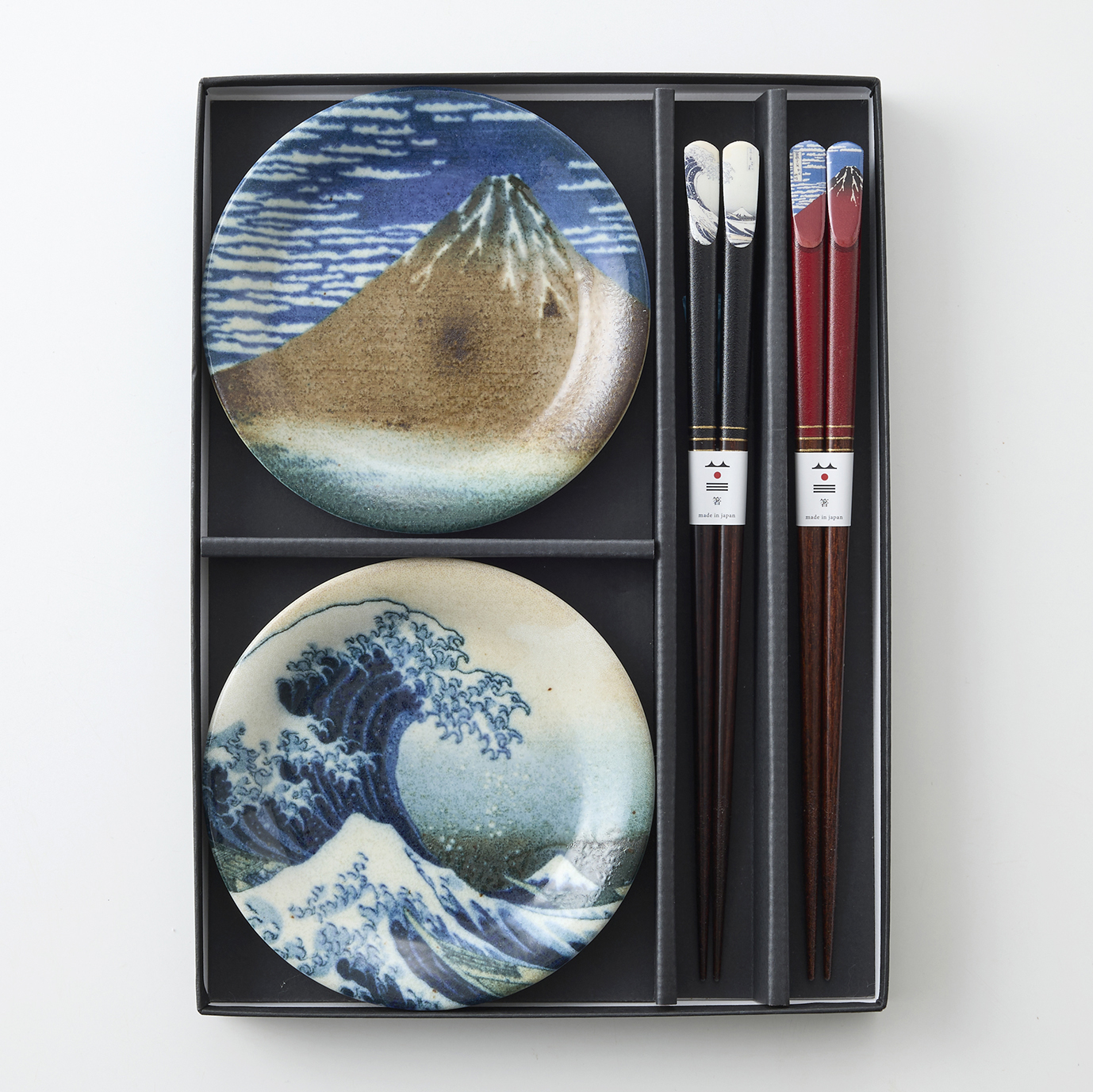 浮世絵器行　北斎小皿箸揃ペア