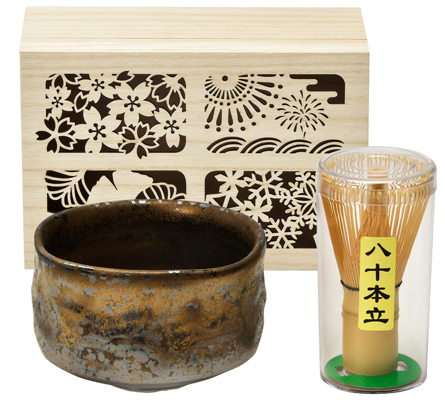 四季庵　抹茶碗セット木箱入　金麗