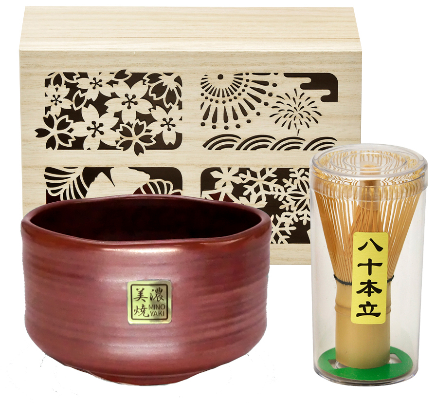 抹茶碗セット木箱入　窯変red