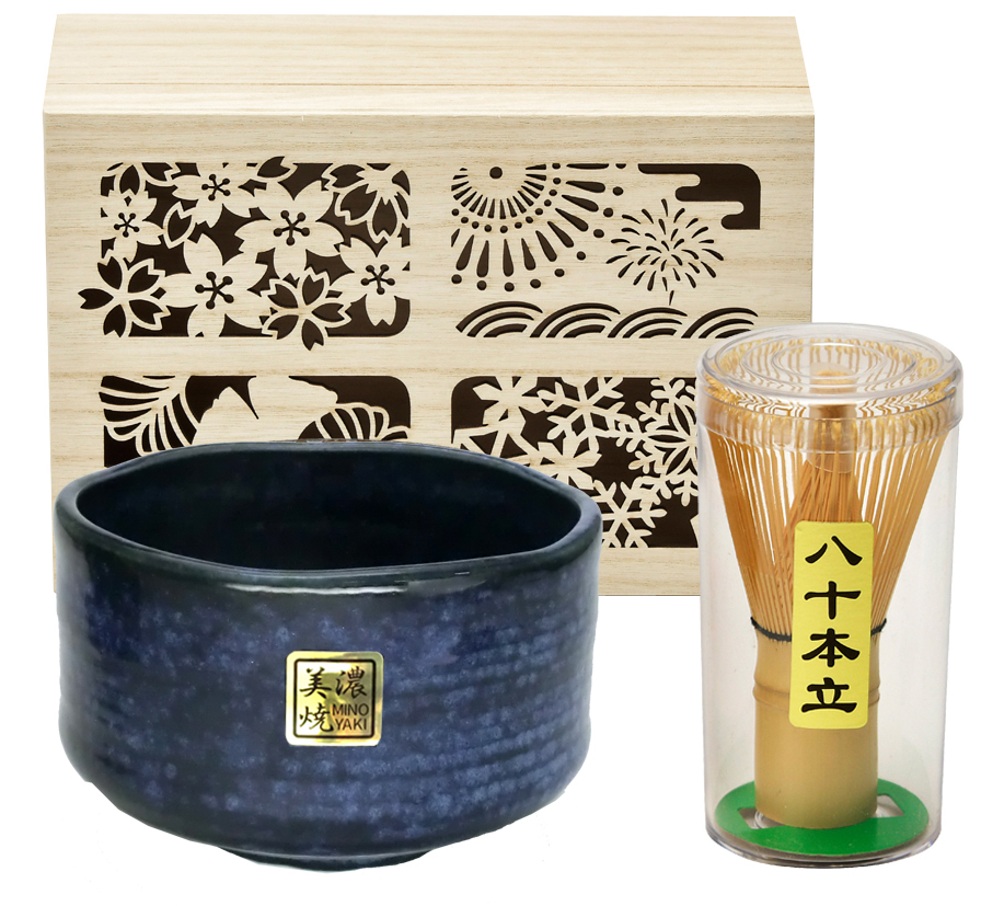 抹茶碗セット木箱入　窯変blue