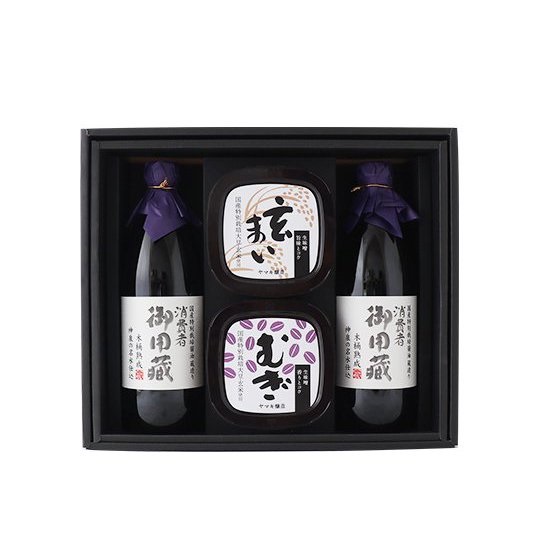 【ギフトGJ-03】国産特栽調味料詰合せ醤油・味噌２種（玄米・麦）