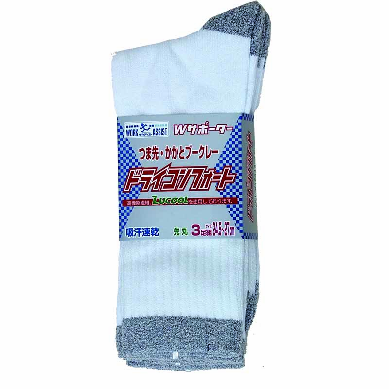 13533-01 ドライコンフォートソックス 先丸 ３Ｐ 白