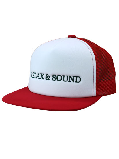 15440-03 ツバフラット メッシュキャップ 刺繍 " RELAX & SOUND "
