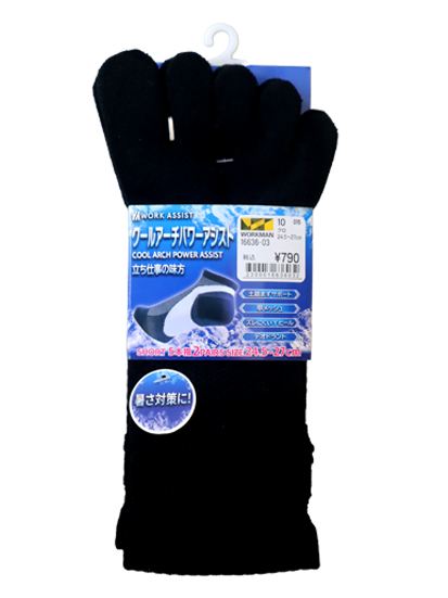 16636-03 アーチ パワーアシスト メッシュ ショート ５本指 ２Ｐ 黒