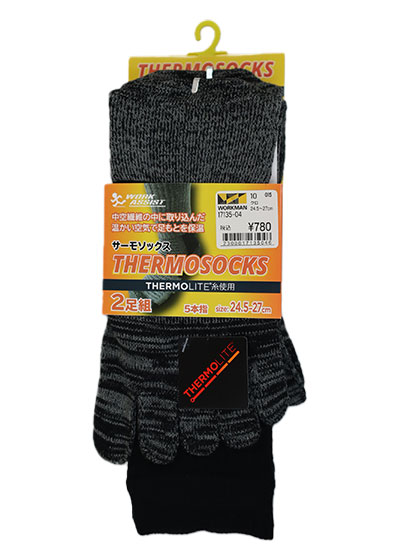 17135-04 THERMO LITE 底パイルソックス 5本指 2P 黒